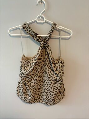 Leopard Print Cream keyhole Halter Tank Top